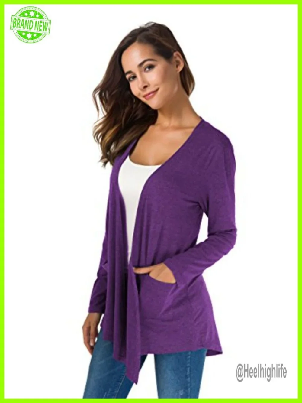 Lightweight Knit Open Front Cardigan with Pockets Long Sleeve